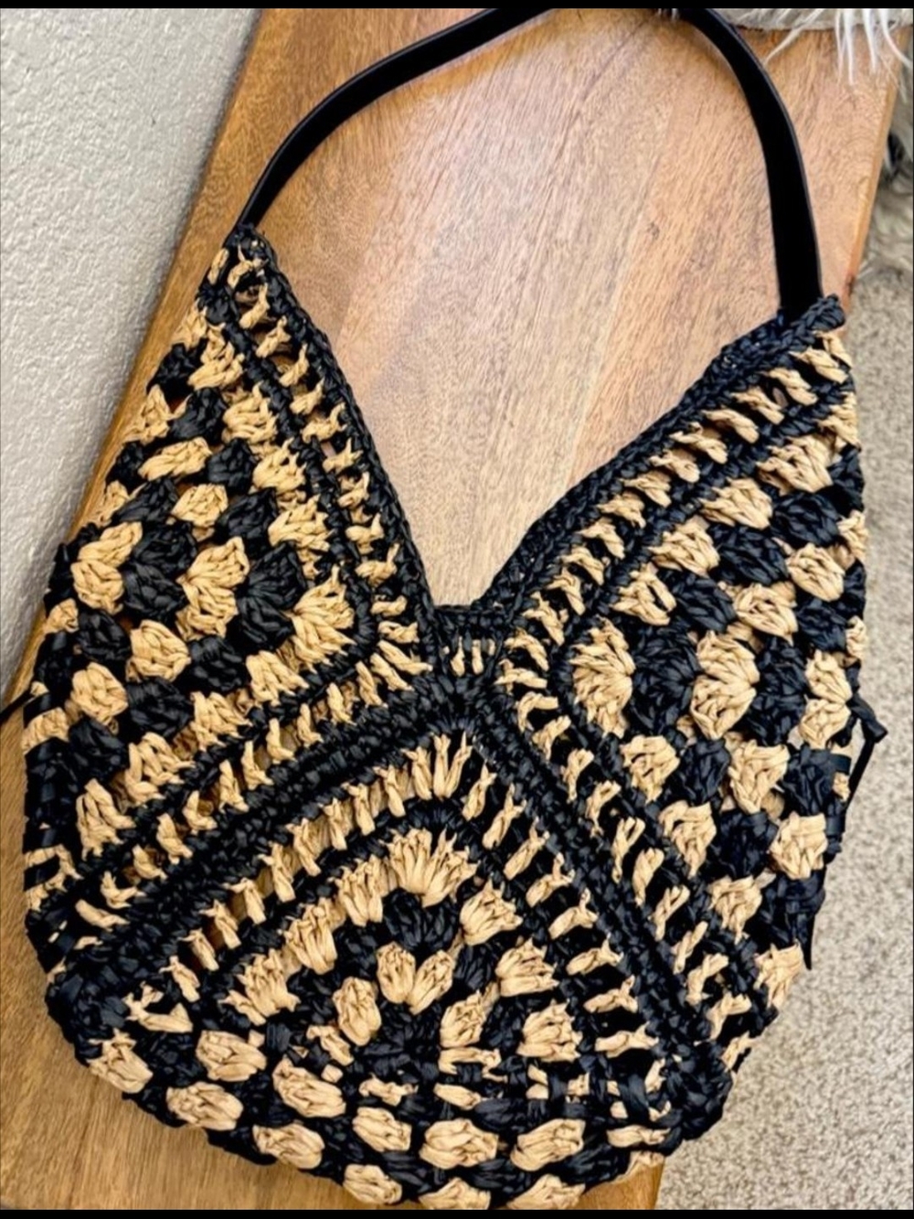 Black and Natural Crochet Shoulder Bag - Picture 3 of 5